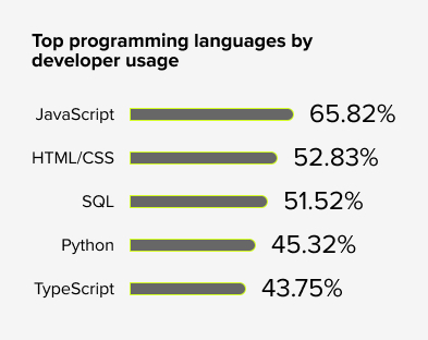 Bar graph showing the top programming languages by developer usage
