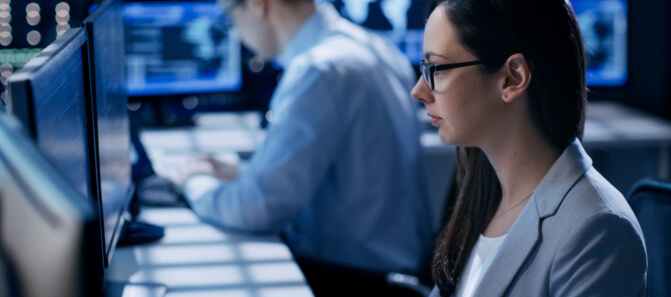 Cybersecurity analyst monitoring blockchain systems, part of Web3 blockchain security services.